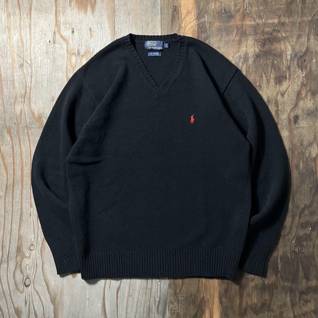 Ralph Lauren ウール ニットセーター Vネック ブラック 90s