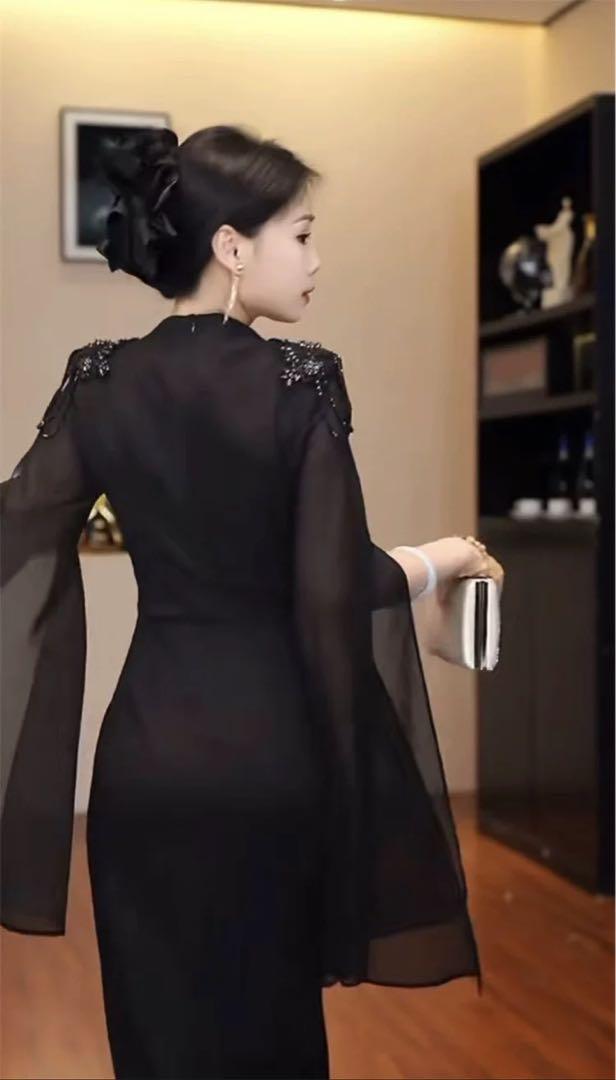 大人気✨シースルーケープ風ロングドレス 二の腕カバー完璧