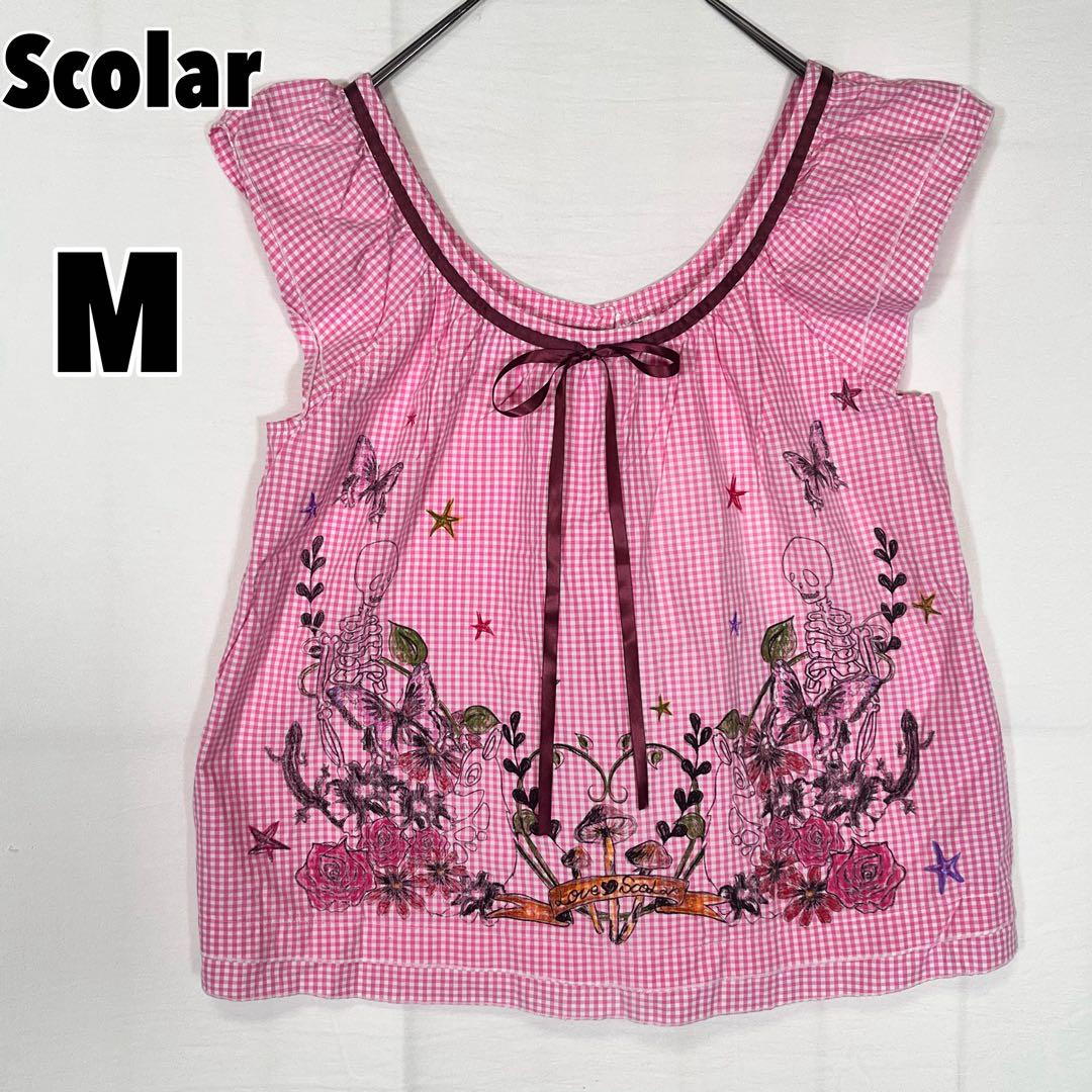 ♥Scolar♥ スカラー (M) ギンガムチェック プリント ブラウス