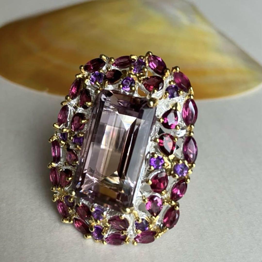 30ct アメトリン・アメジスト・ロードライトリング・指輪シルバーK18ゴールド 30ct アメトリン・アメジスト・ロードライトリング・指輪