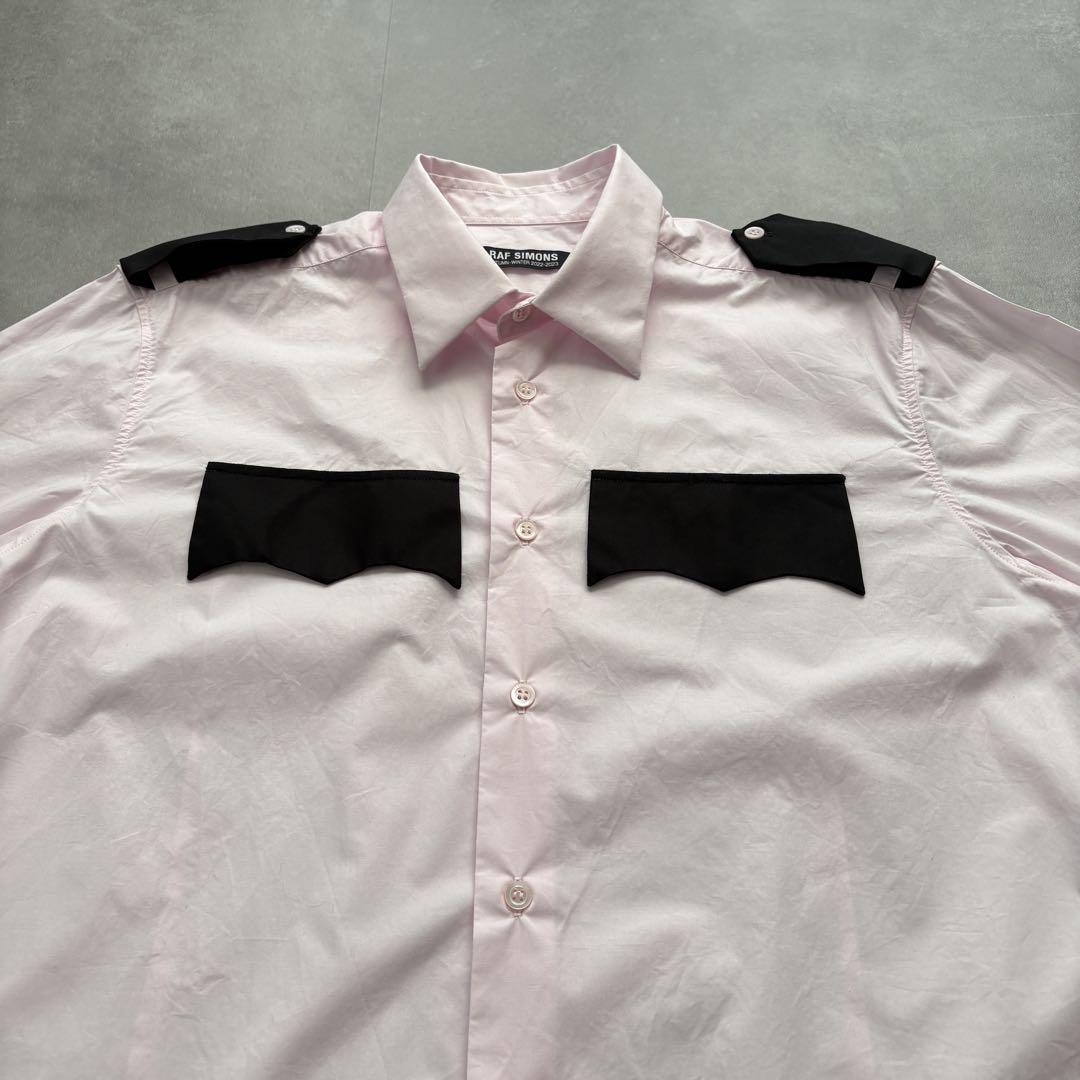 RAF SIMONS ミリタリーシャツ【S】バイカラー エポレットピンク 長袖