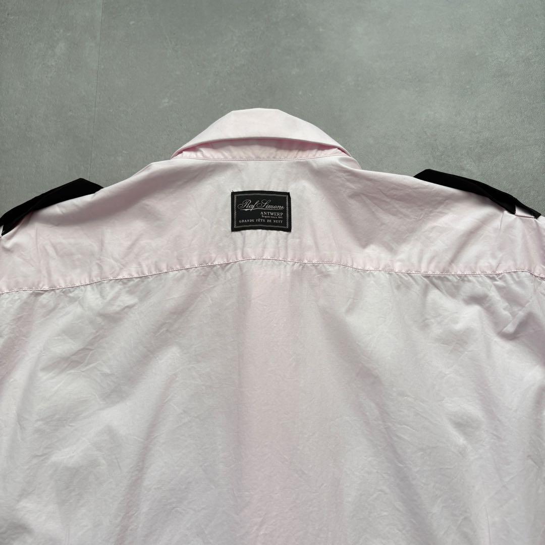 RAF SIMONS ミリタリーシャツ【S】バイカラー エポレットピンク 長袖