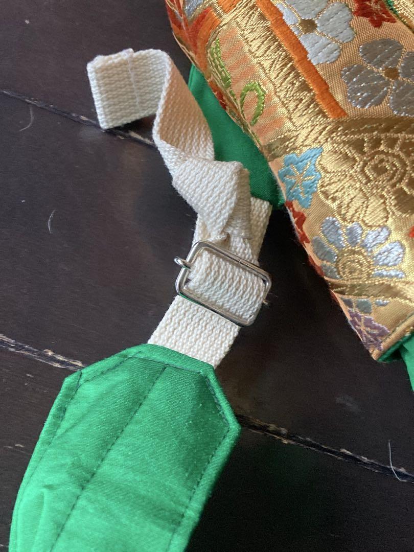 プロ特注　帯刺繍でデザインの豪華緑と金のリュック　妥協無し