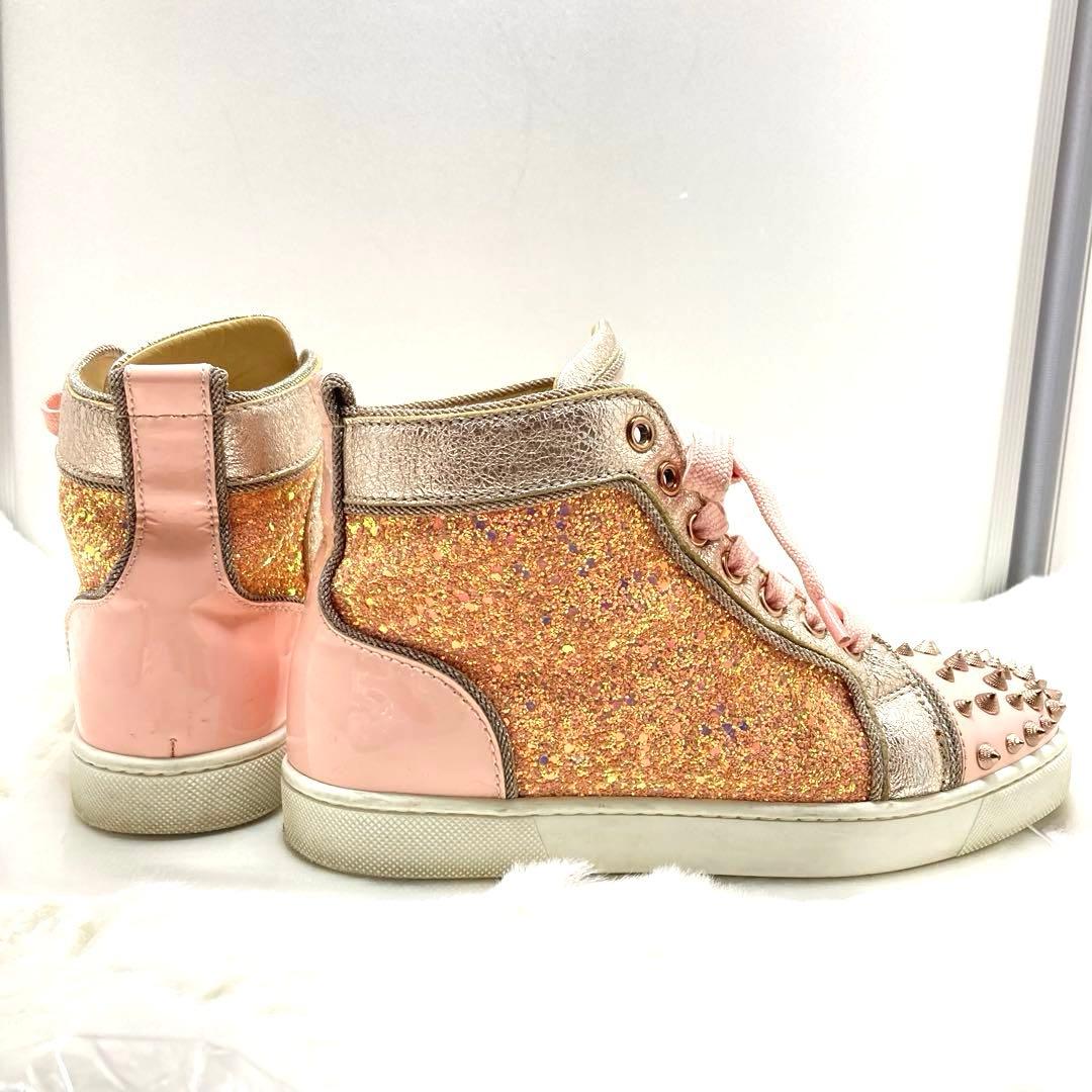 クリスチャンルブタン ハイカット ラメスタッズスニーカー 36 ピンク クリスチャンルブタン ハイカット ラメスタッズスニーカー 36 ピンク