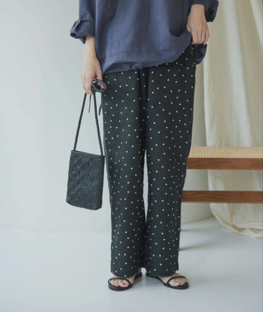 新品】リネンドットイージーパンツ BLACK アーバンリサーチ