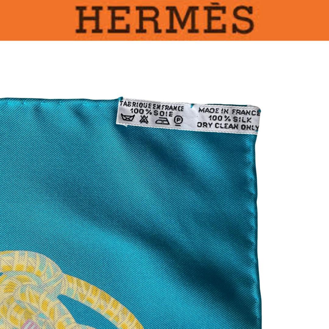 HERMES エルメス カレ90 深海魚 大判スカーフ タグ付 ターコイズブルー