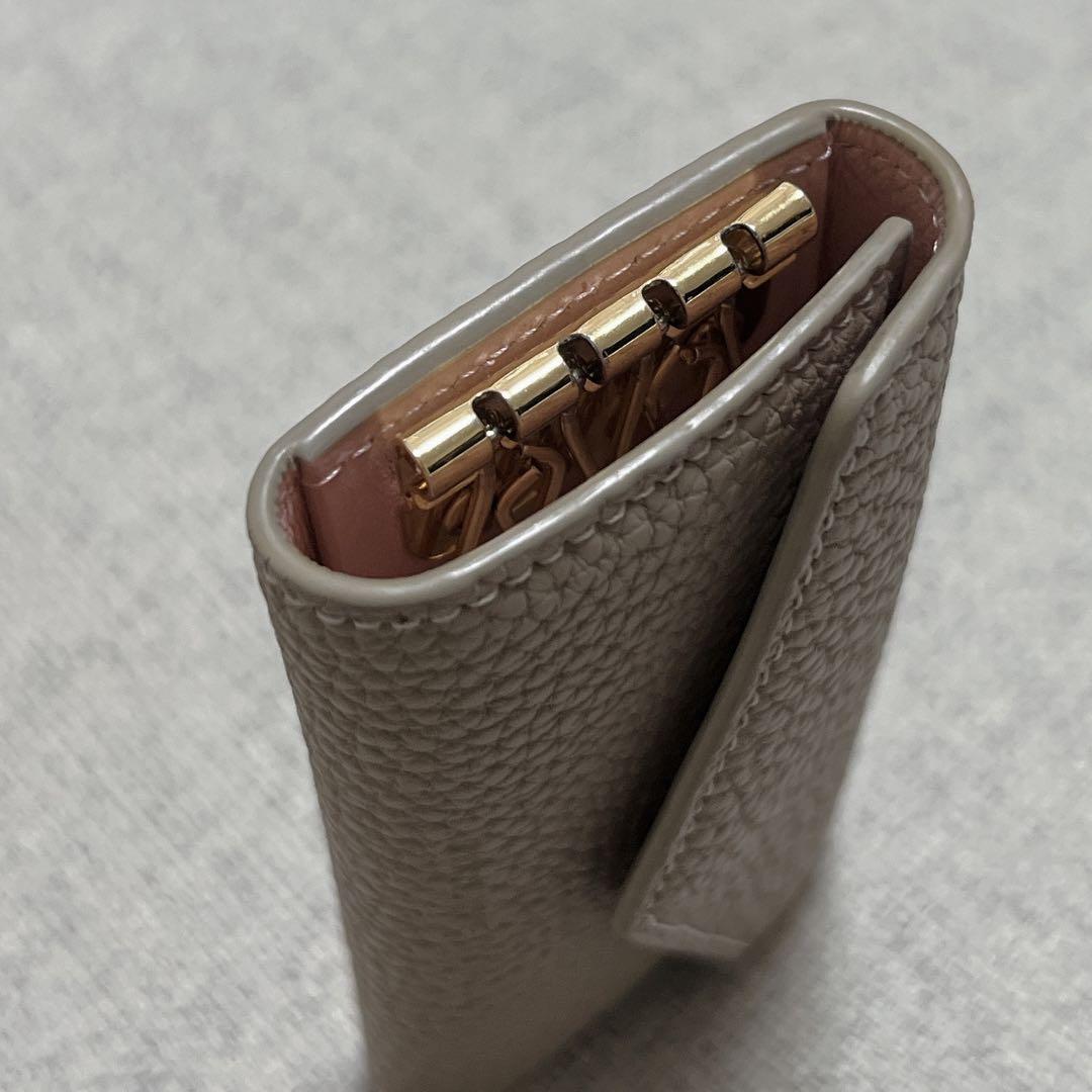 美品】ボナベンチュラ キーケース グレージュ ピンク シボ革