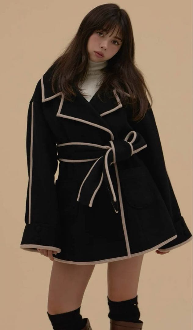 andmary Ange wool short coat black