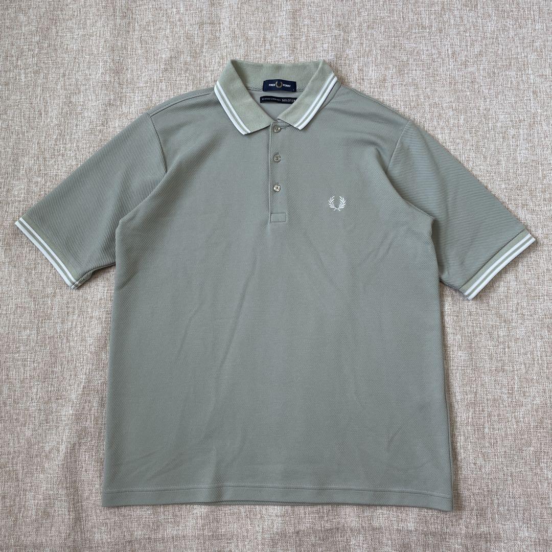 FRED PERRY Solotex カーキ ワンポイント ポロシャツ Lサイズ