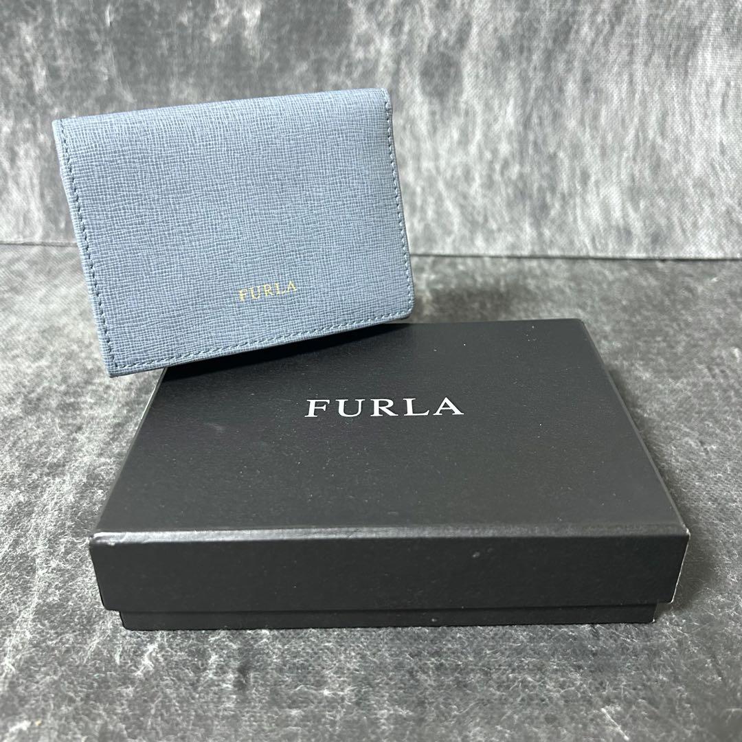 美品　FURLA フルラ　三つ折り財布　財布　コンパクト　ブルー系