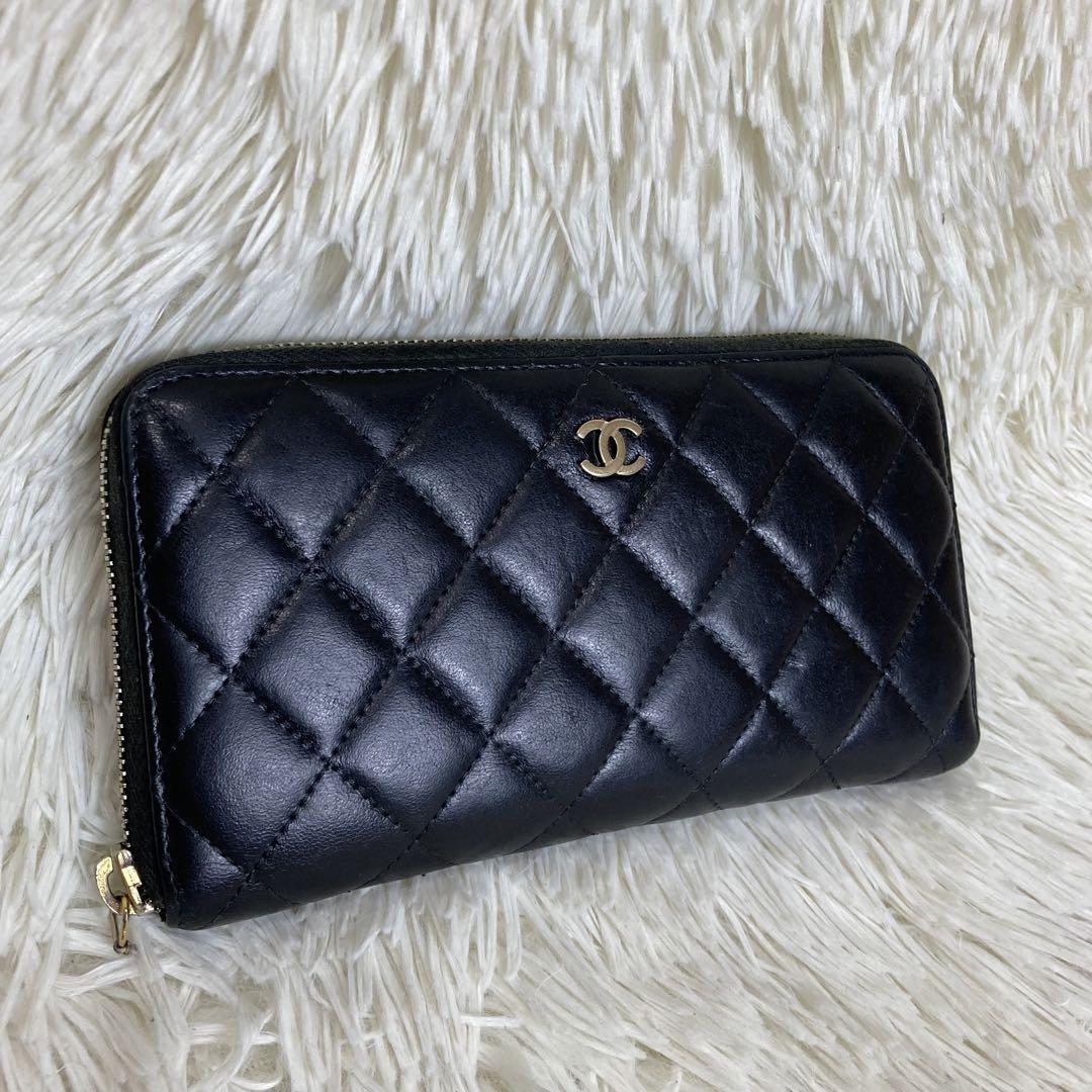CHANEL ブラック レザー 長財布マトラッセ