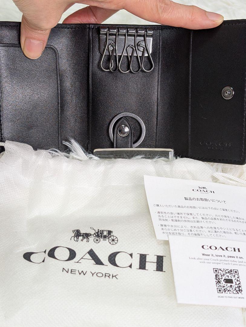 美品 COACH コーチ キーケース5連 エンボス加工 メンズ クロ