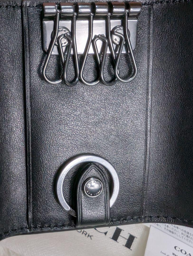 美品 COACH コーチ キーケース5連 エンボス加工 メンズ クロ