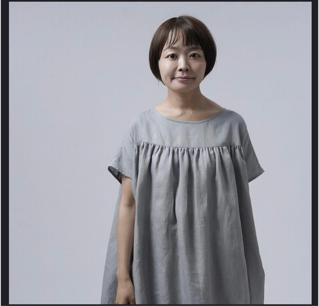 wafu リネン銀鼠のワンピース