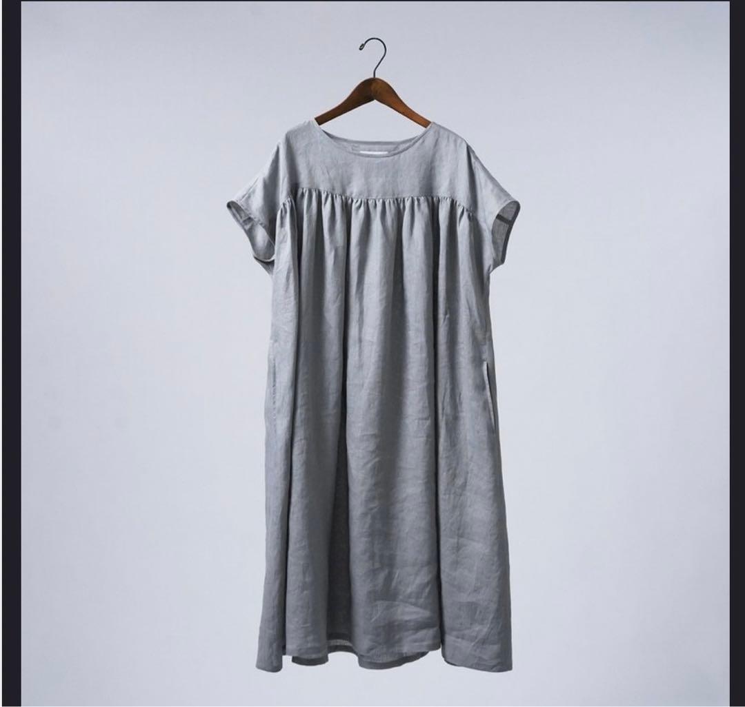 wafu リネン銀鼠のワンピース