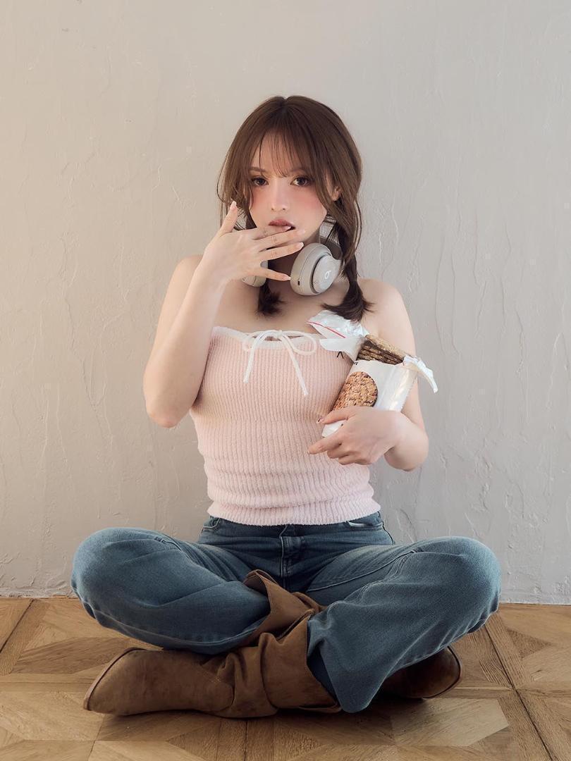 トップス andmary Tiana knit bare tops baby pink
