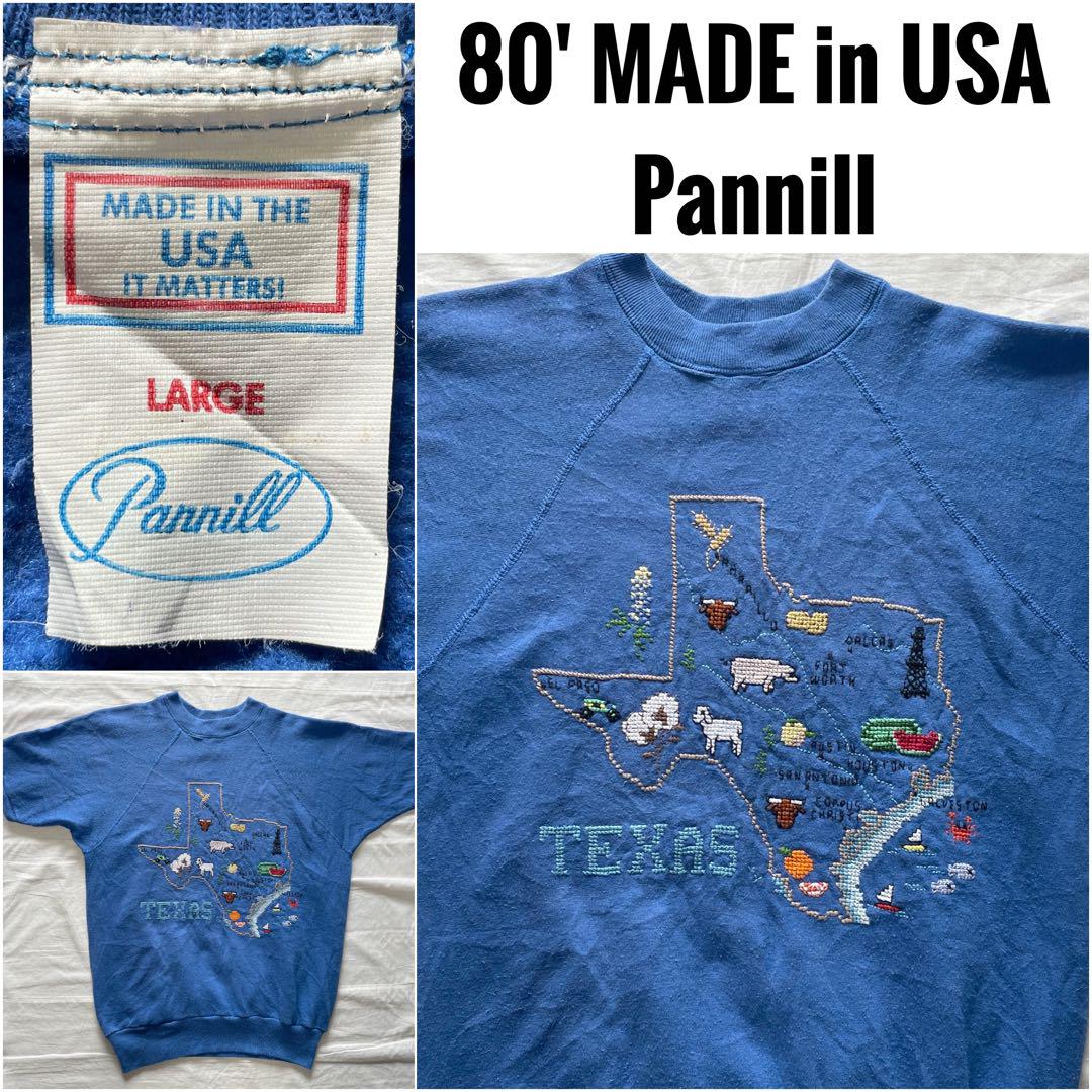 80\' USA製 Pannill パニール 半袖スウェット クロスステッチ刺繍