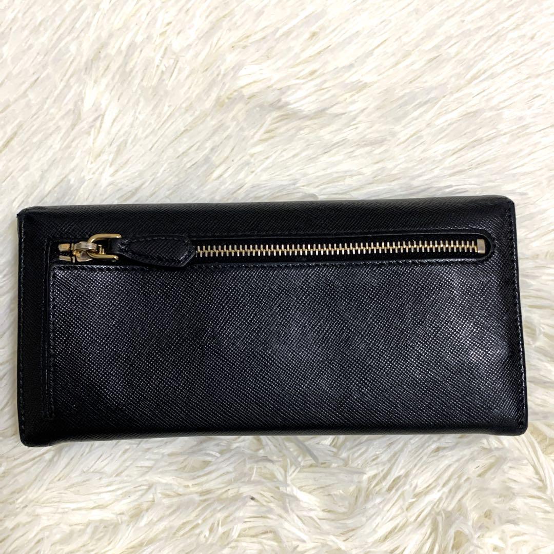 【極美品✨】プラダ 長財布 二つ折り財布 ゴールドロゴ レザー 黒 箱 カード