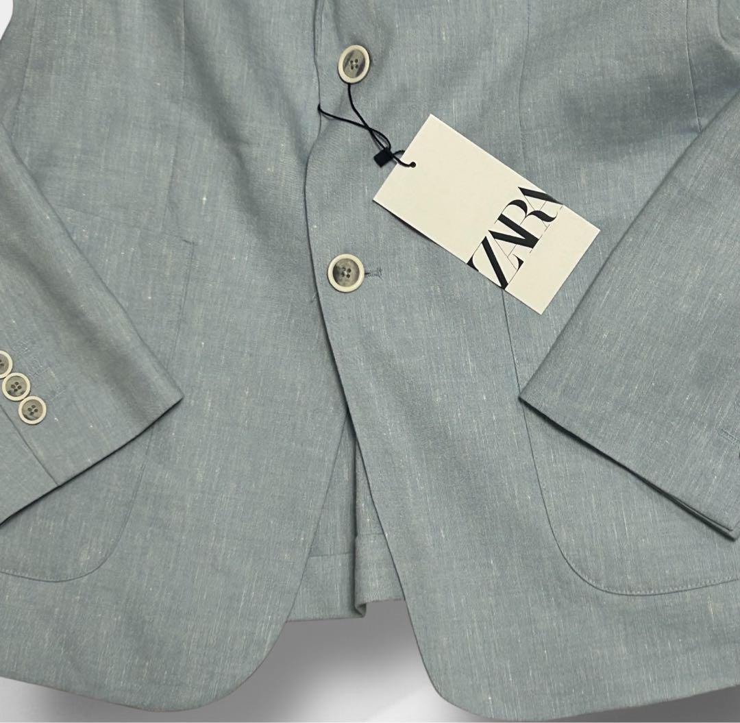 新品、タグ付き】ZARA ザラ テーラードジャケット ブルー リネン