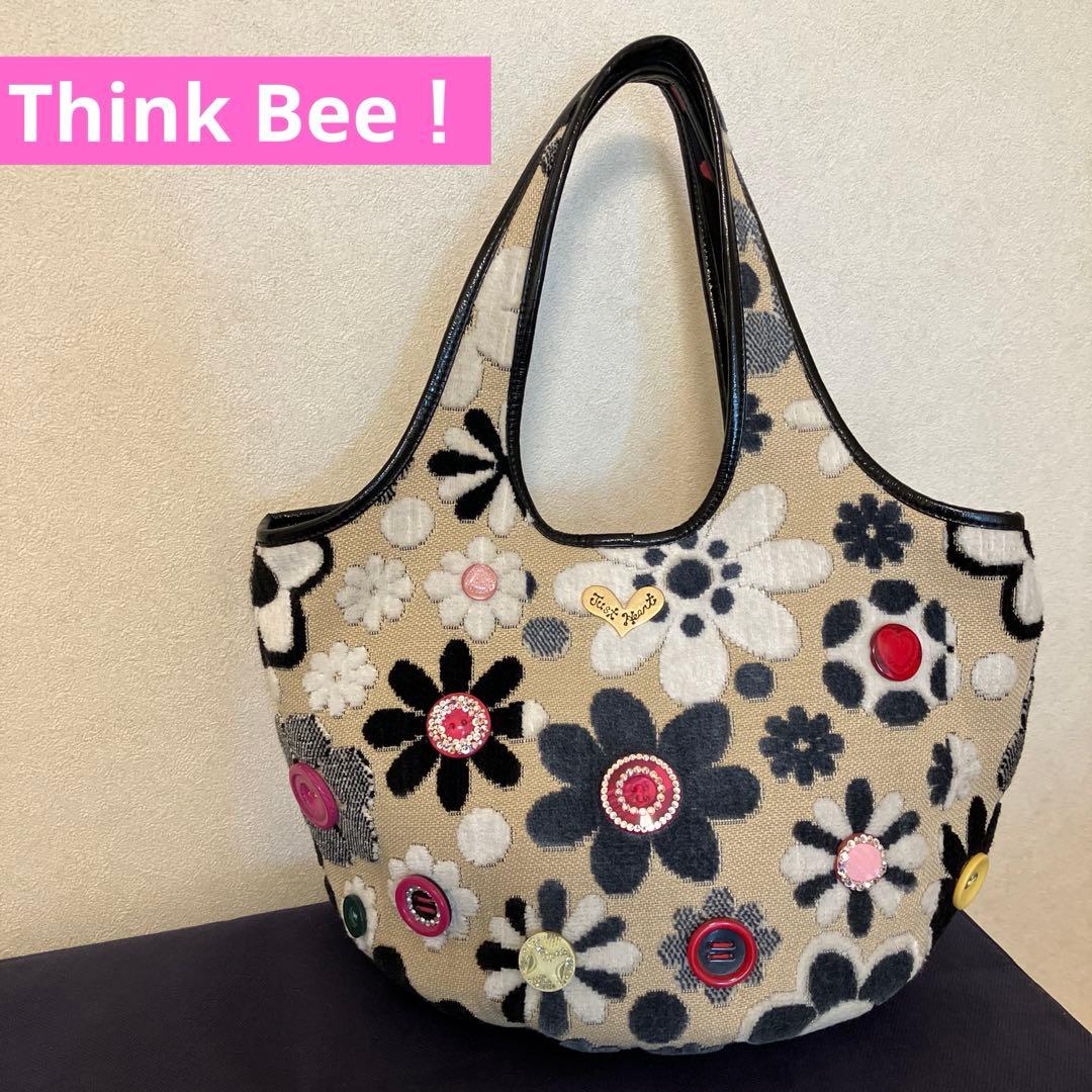 【美品】Think Bee! シンク ビー　バッグ　花柄　ボタン　マーガレット