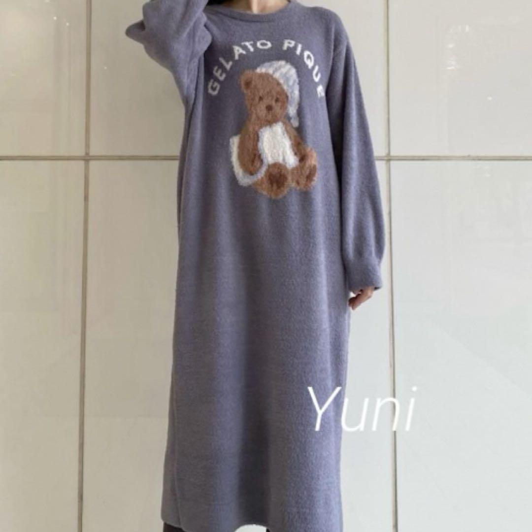 【12月スーパーSALE 15%OFF】 正規品♡GOOD NIGHT BEAR ジャガードワンピース♡ネイビー ルームウェア・パジャマ