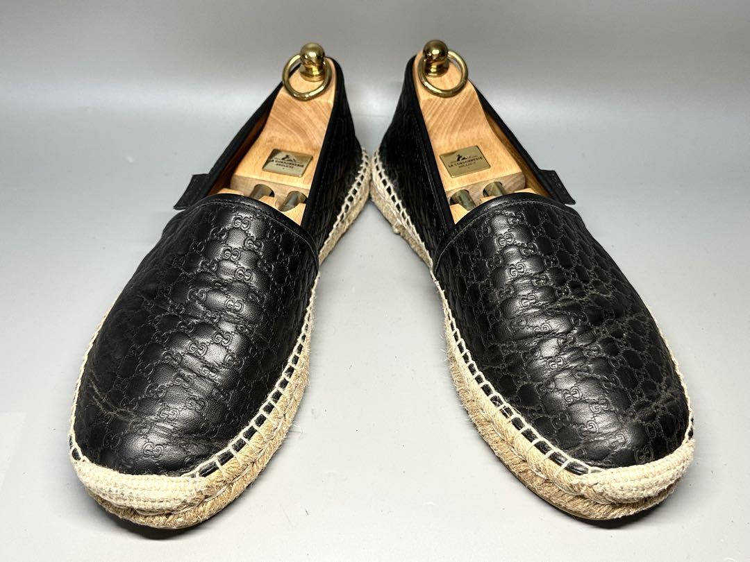 GUCCI グッチ メンズ 27cm 9 レザー ロゴ くつ 黒 スリッポン