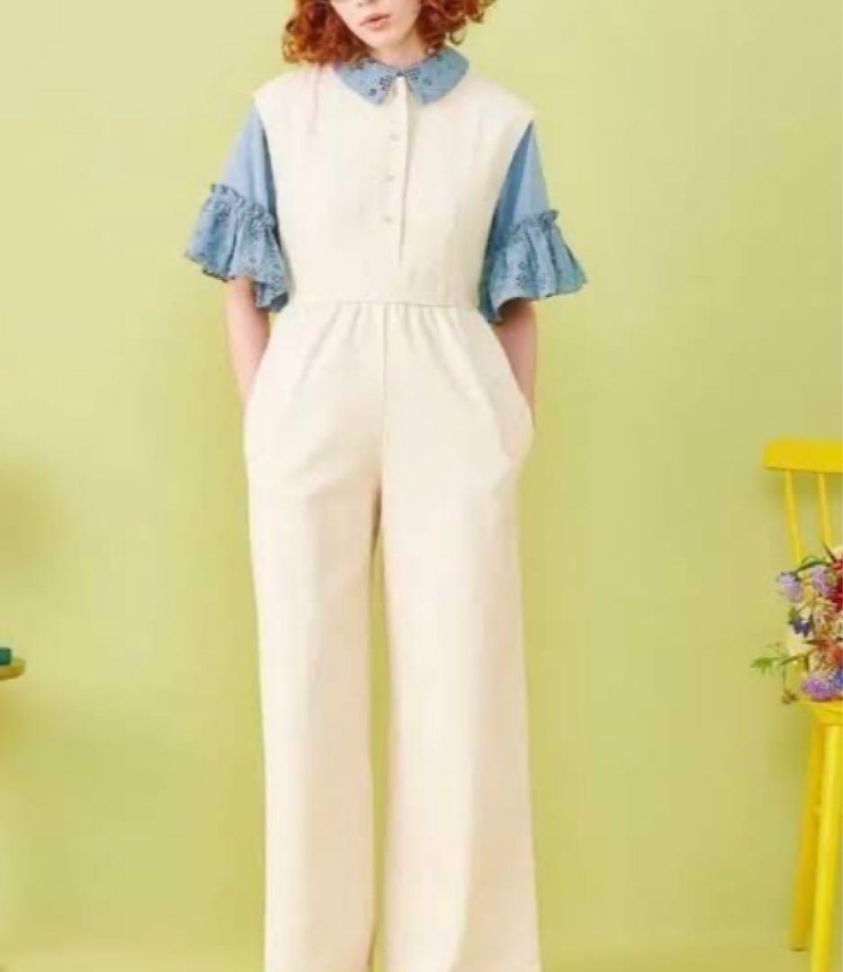 POPPY フラワーペータルデニムロンパース オフホワイト・Lサイズ ① by メルカリ