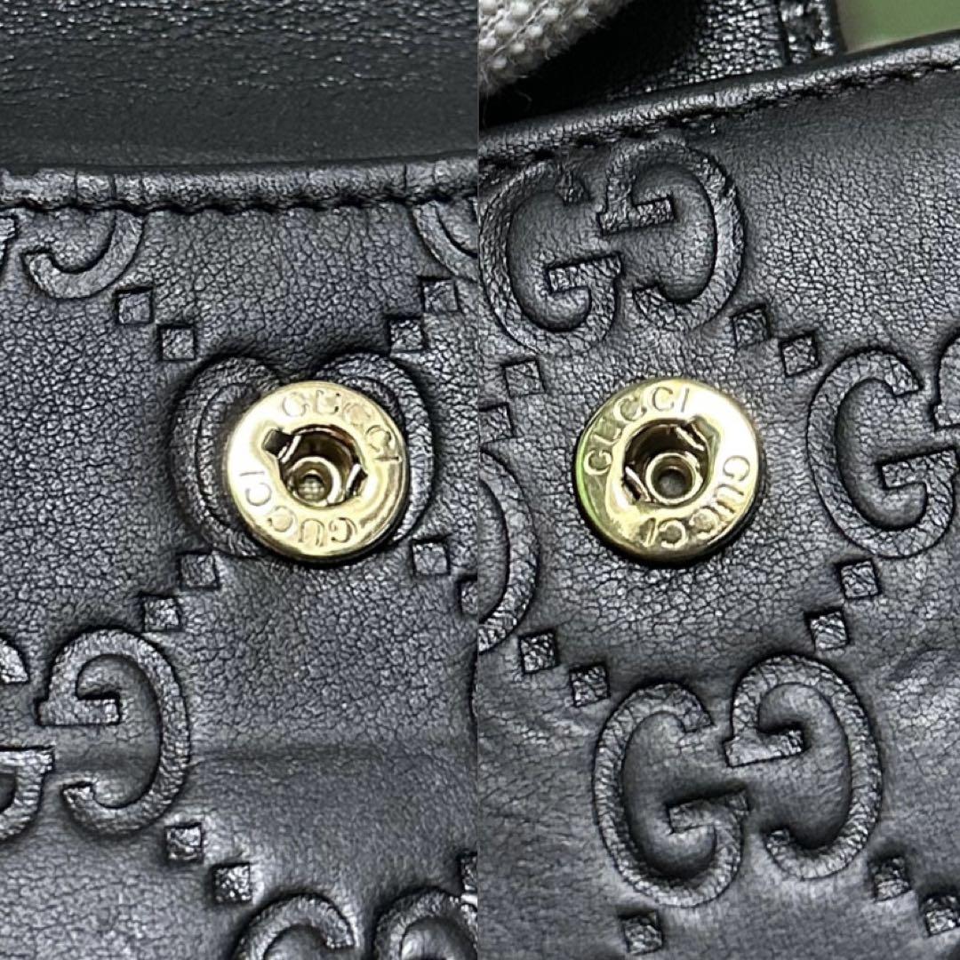 GUCCI グッチ　長財布　メタルロゴ　GG シマレザー　ブラック