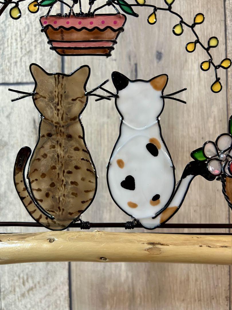 goro「窓辺の猫さん」「花畑の中から‥」ワイヤークラフト