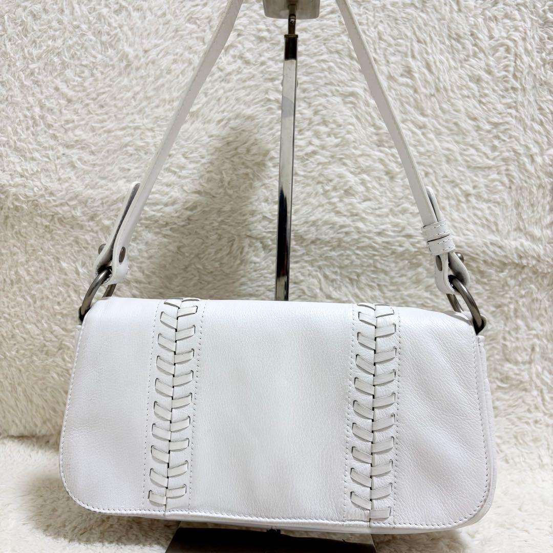 良品　ローレンラルフローレン ハンドバッグ　レザー　本革　編み込み　白