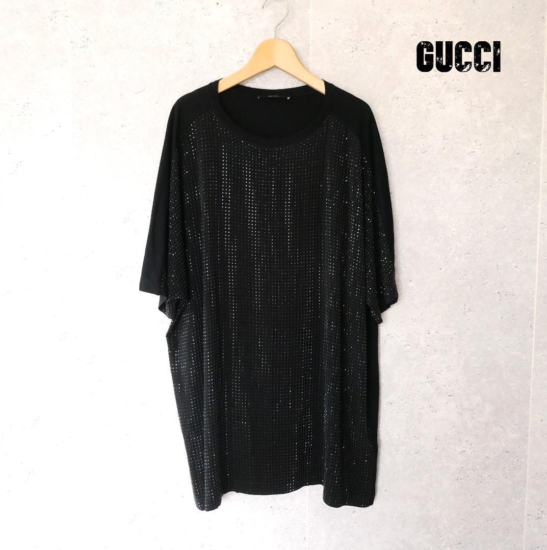 美品 GUCCI シルク100％ ビジュー オーバーサイズ 半袖 Tシャツ