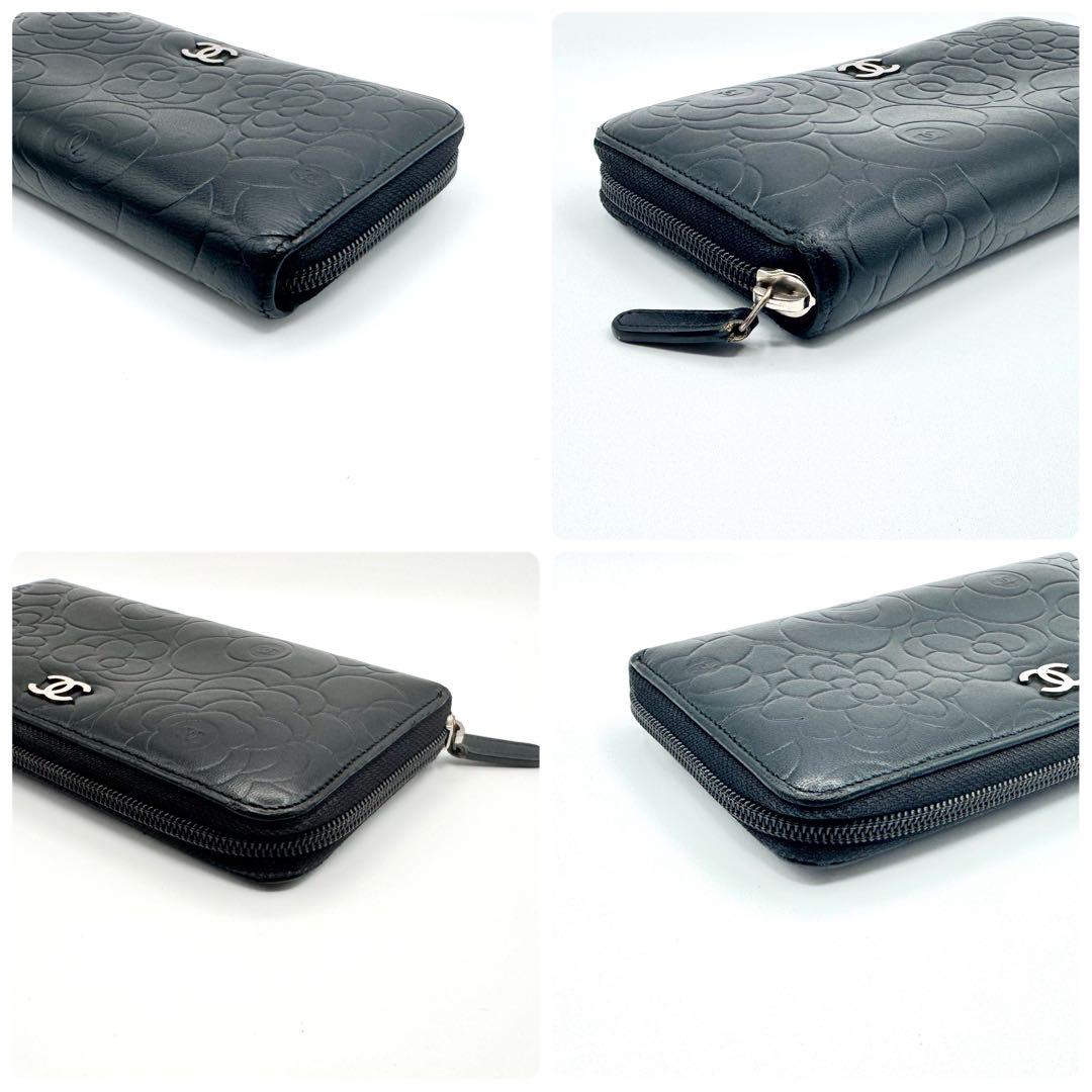 シャネル カメリア ラムスキン 財布 ブラック ゴールド金具 18