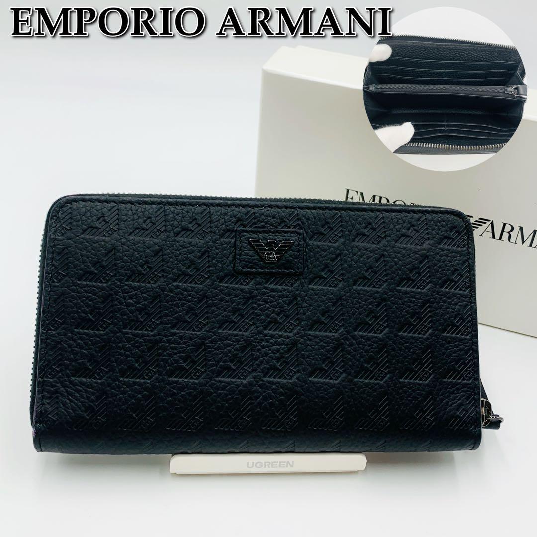 美品★EMPORIO ARMANI ラウンドジップ 型押し長財布★008