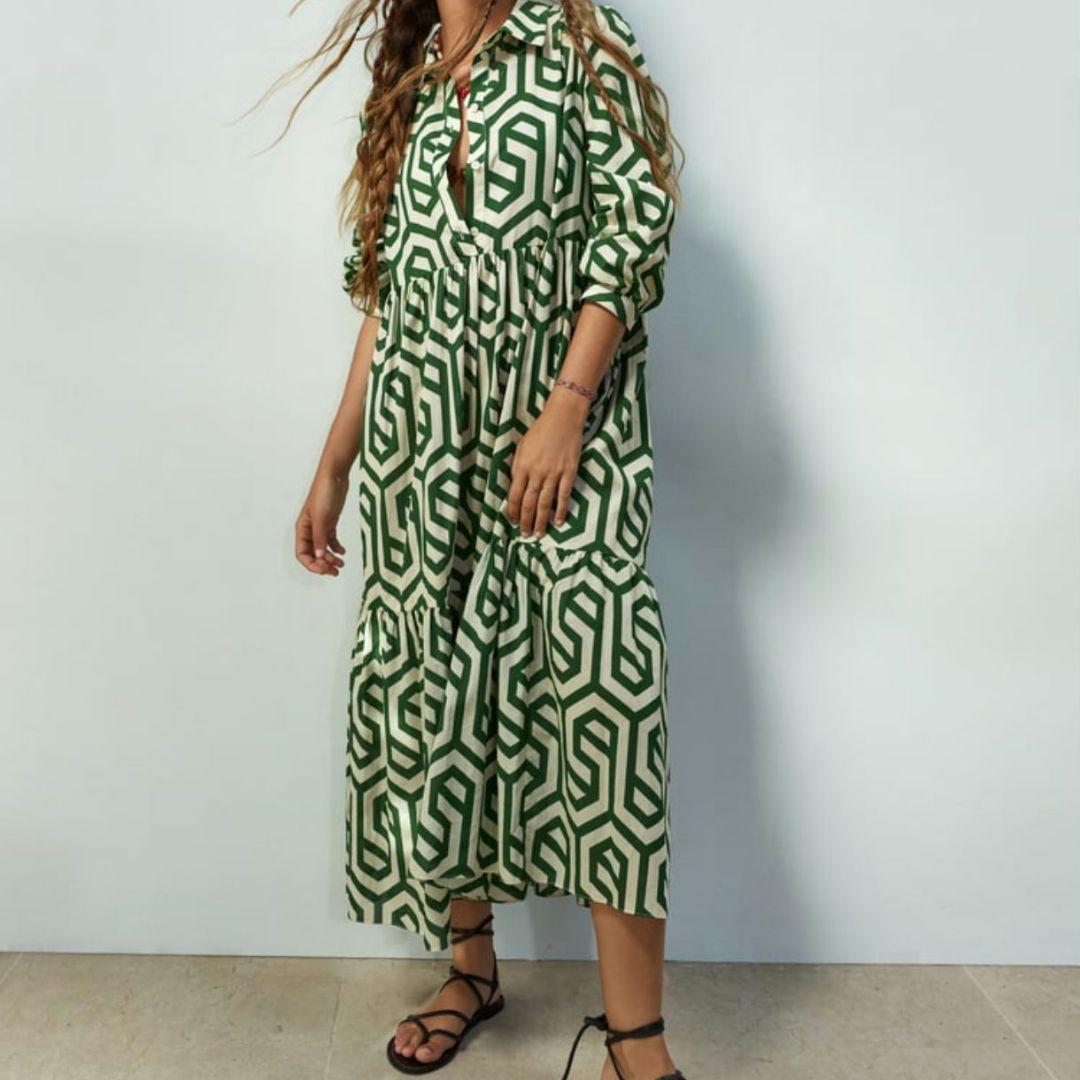 ZARA ジオメトリックプリント＆フェザー ミニワンピース 美品】ZARA ショートポプリンドレス ミニワンピース ドロー