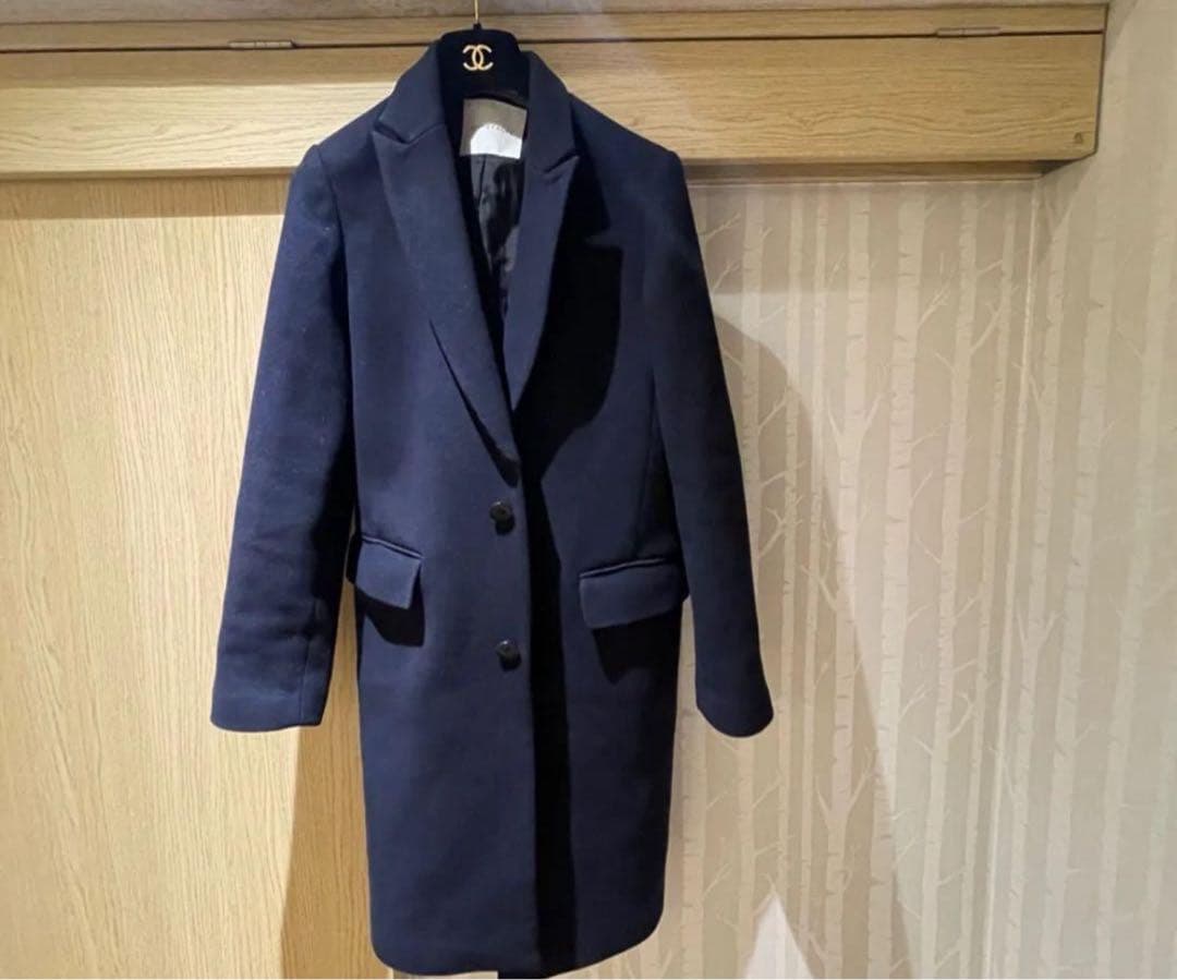 美シルエット アダムエロペ コート ネイビー 上品 アナイ セオリー ウールM・Adam et Rope'