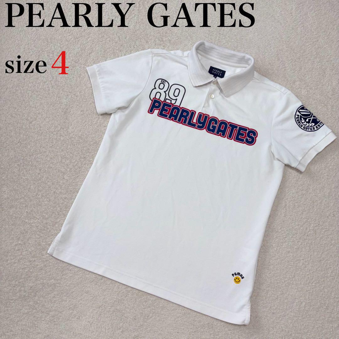 PEARLY GATES ポロシャツ size4 白 赤 ゴルフ - メルカリ