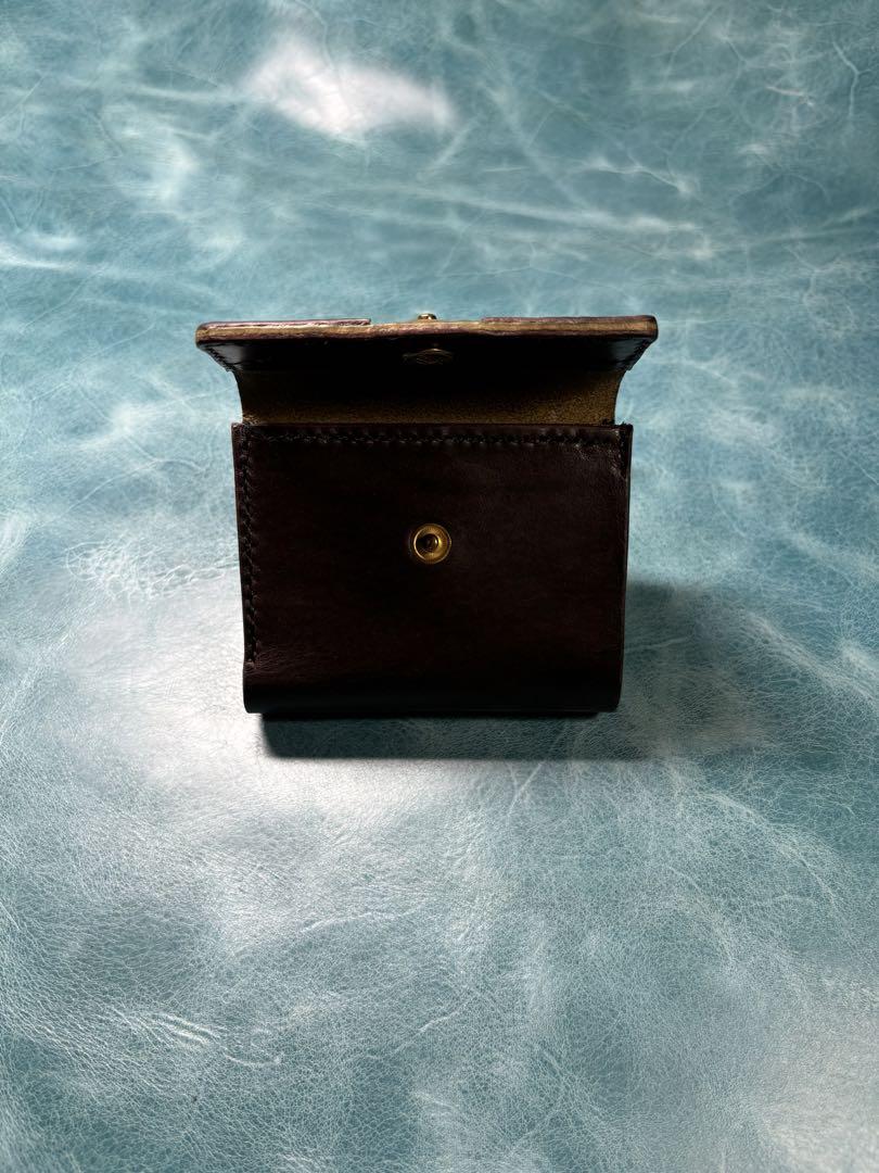ハンドメイド　イタリアン　レザー　ウォレット　コンパクト　革　財布　焦茶色