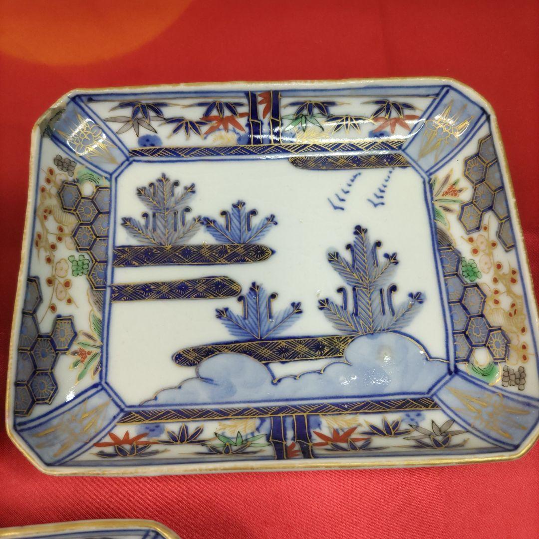 伊万里焼 古伊万里 有田焼 金彩 色絵 成化年製 角皿 長皿 3客セット