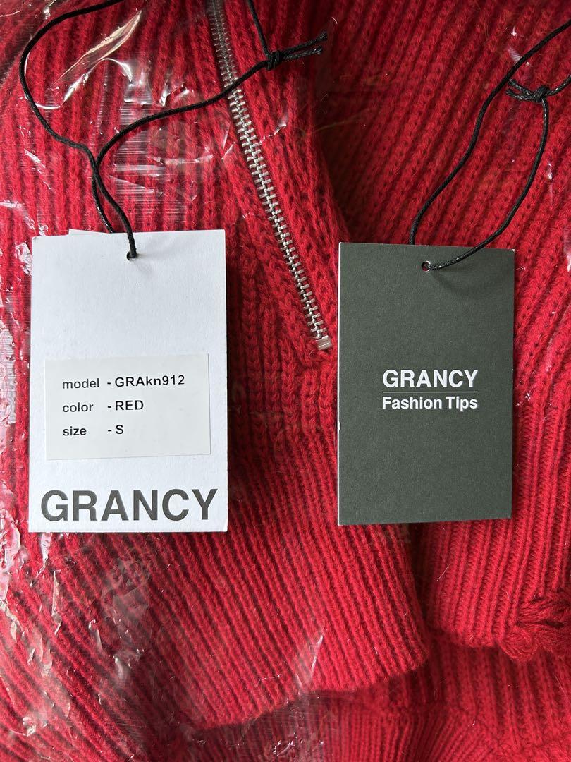 トップス GRANCY ZipDesign Asymmetry Knit RED