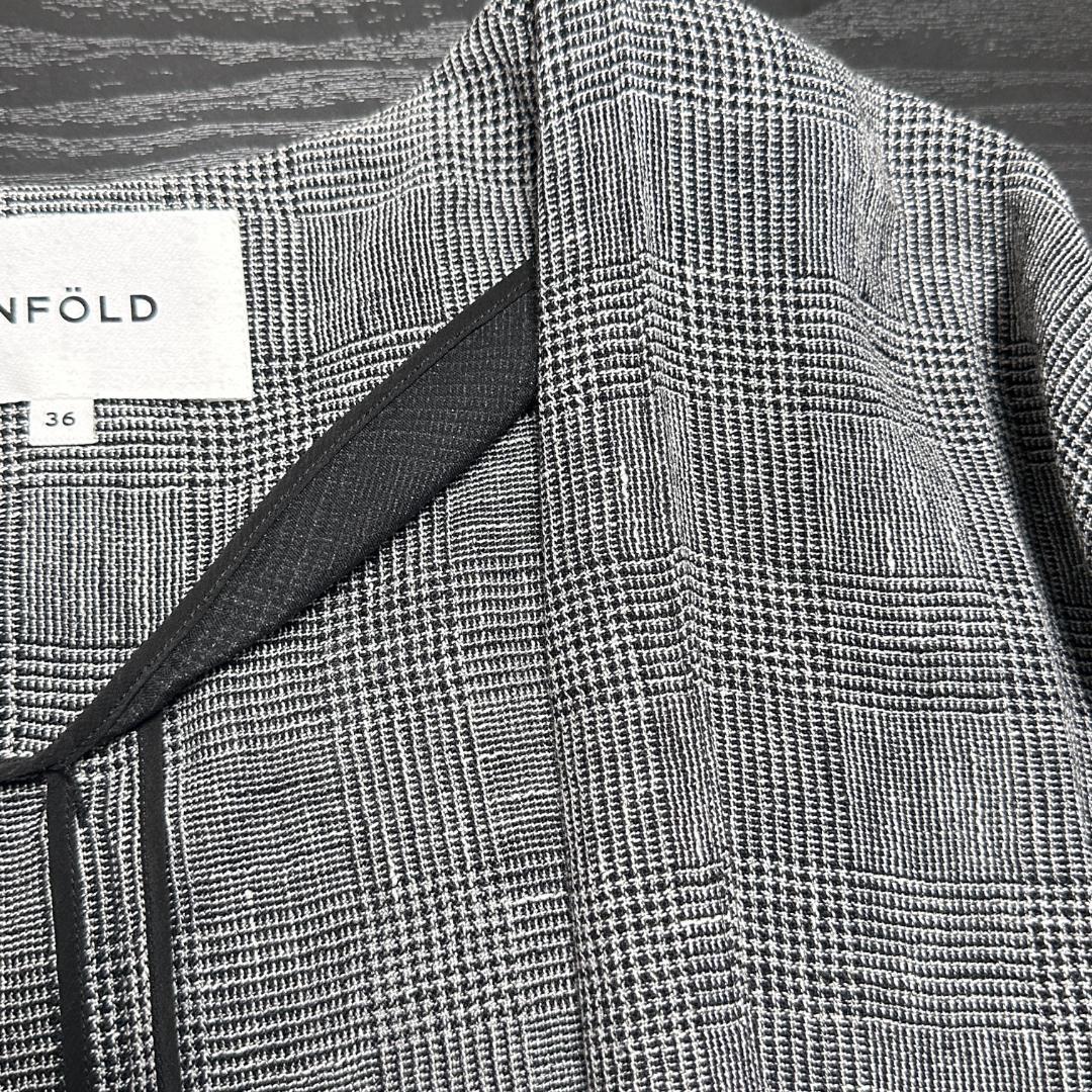 ENFOLD リネングレンチェックノーカラーコート ガウンコート