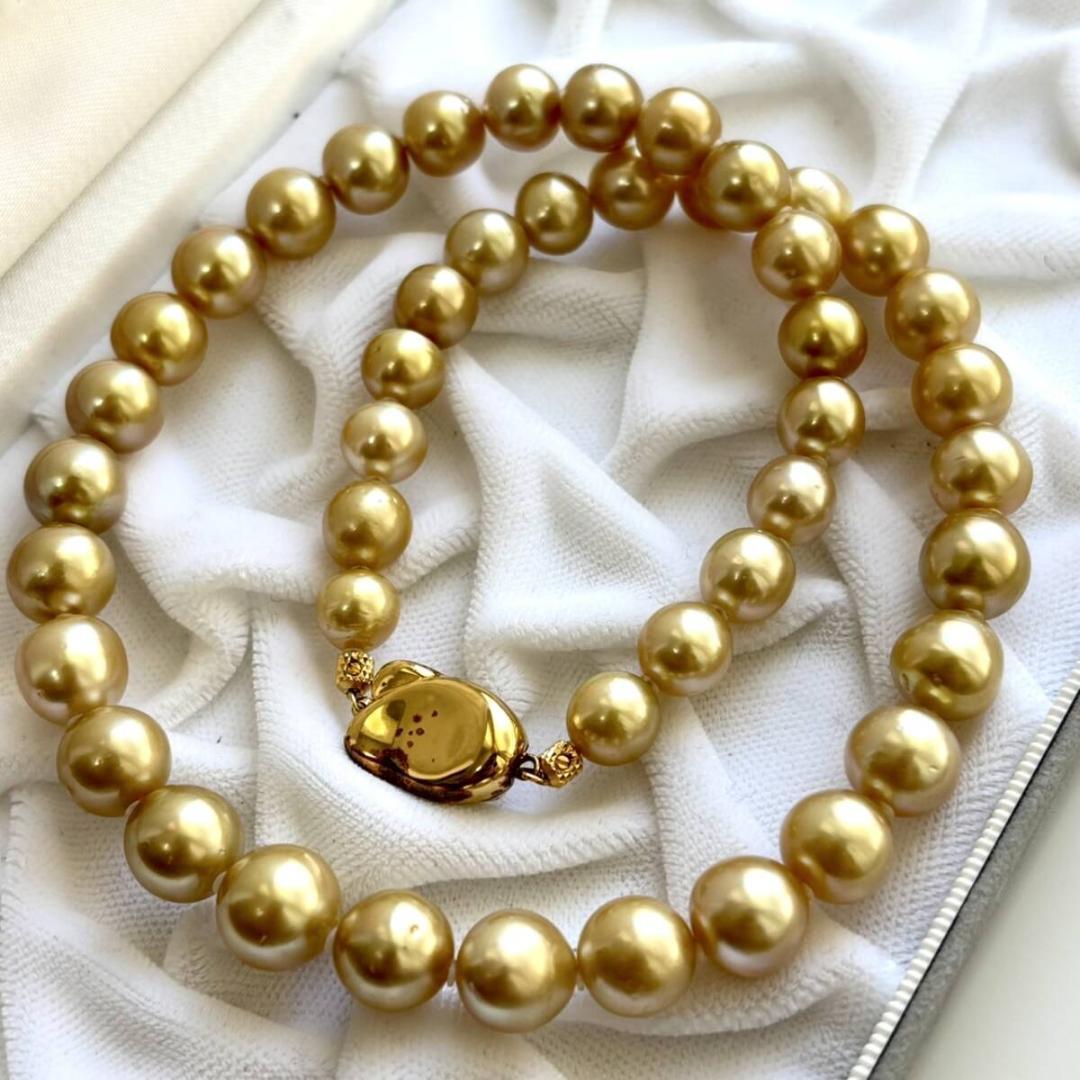 【テリ最強/傷小】南洋白蝶真珠 ゴールデンパール ネックレス 約8mm-11mm