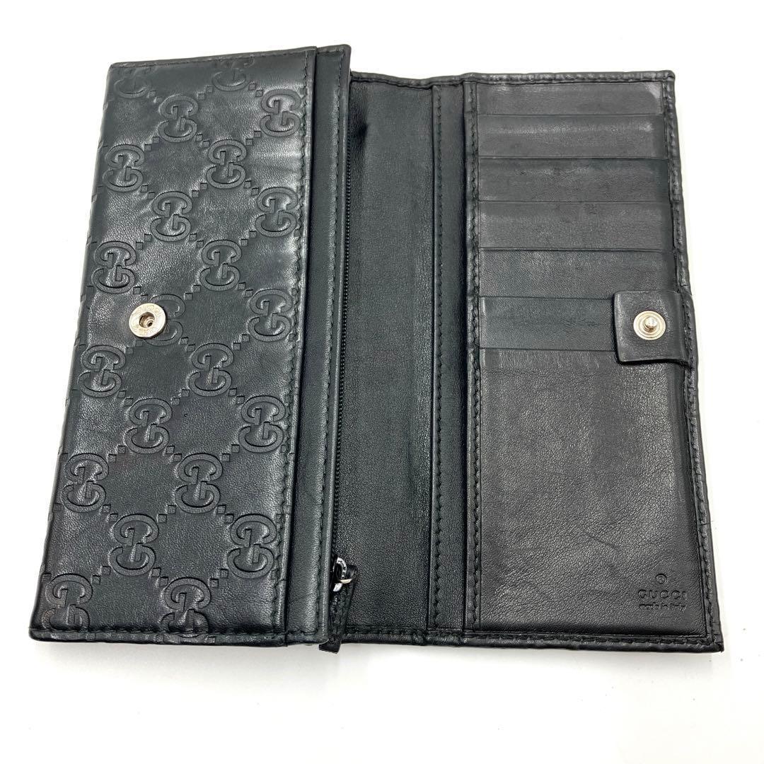 GUCCI グッチ シマレザー インターロッキング 長財布 二つ折りGG柄 黒