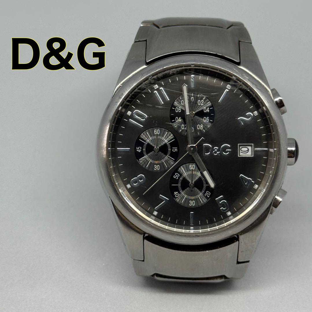 ドルチェ＆ガッバーナ　シルバー　ブラック　腕時計　クロノグラフ　D&G　動作品 ◇動作品！D&G ドルチェ＆ガッバーナ クォーツ 腕時計 クロノ