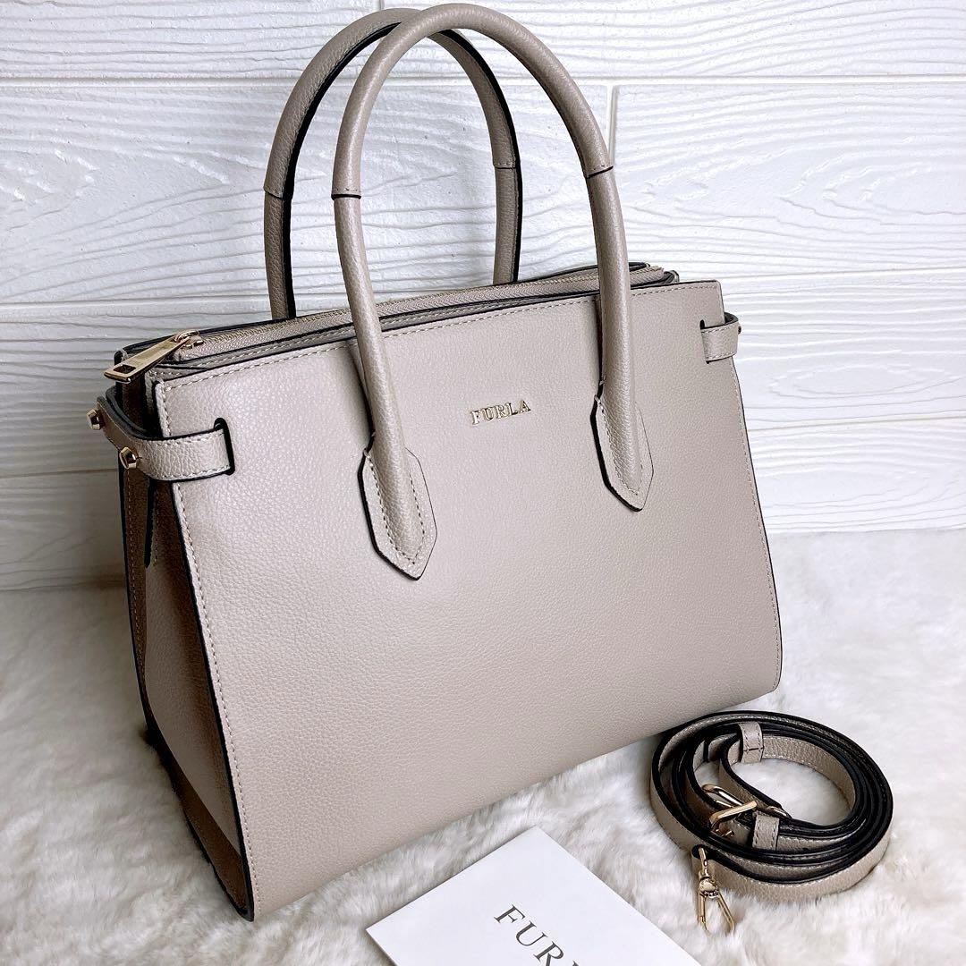 美品☆FULRA フルラ 2wayショルダーバッグ グレー ジュ ゴールド金具