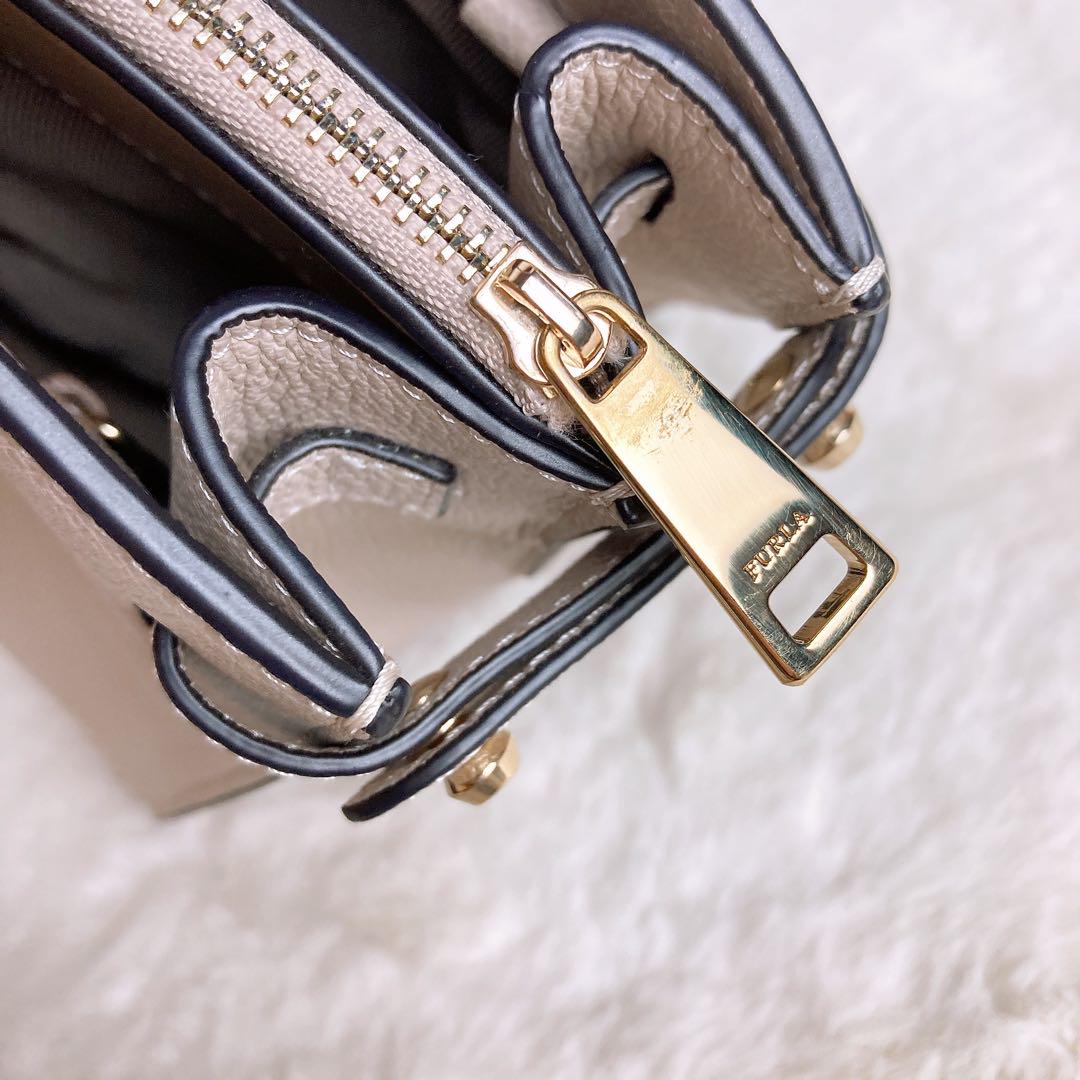 美品☆FULRA フルラ 2wayショルダーバッグ グレー ジュ ゴールド金具