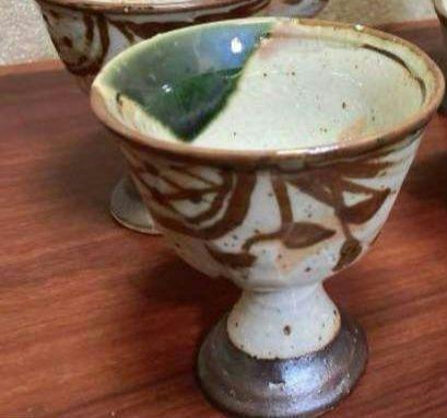 絵瀬戸 酒器 小碗 織部 古道具 アンティーク 古美術 高台 3客 まとめ売り