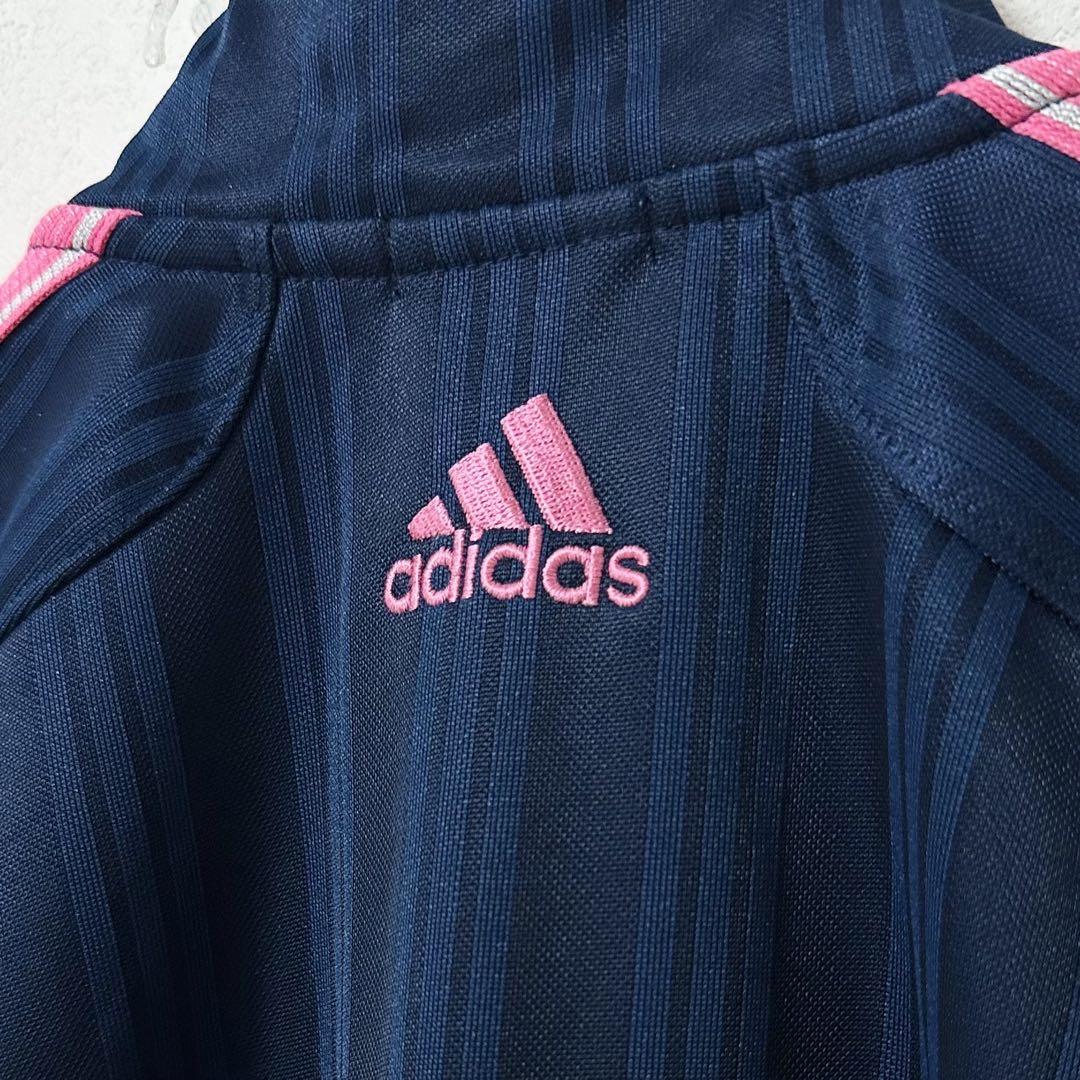 【美品】トラックジャケット　adidas ピンク　ネイビー　紺　M ロゴ adidas/アディダス☆ジャージ☆トラックジャケット☆ネイビー紺