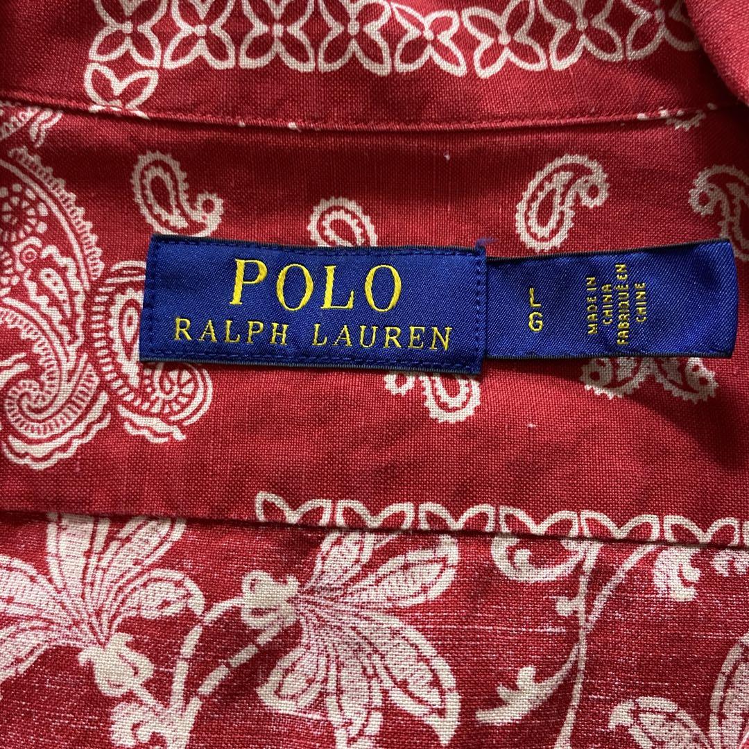 POLO RALPH LAUREN リネン シルク混 バンダナ 開襟 シャツ