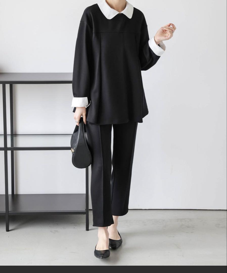 AMELY ブラック 長袖 白襟 セットアップ