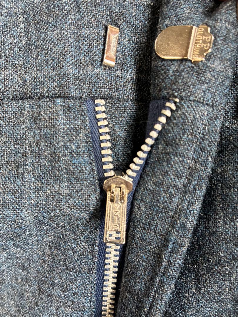 【国内即発送】 80's vintage ウール ダークブルー YZIP ストライプ スラックス パンツ
